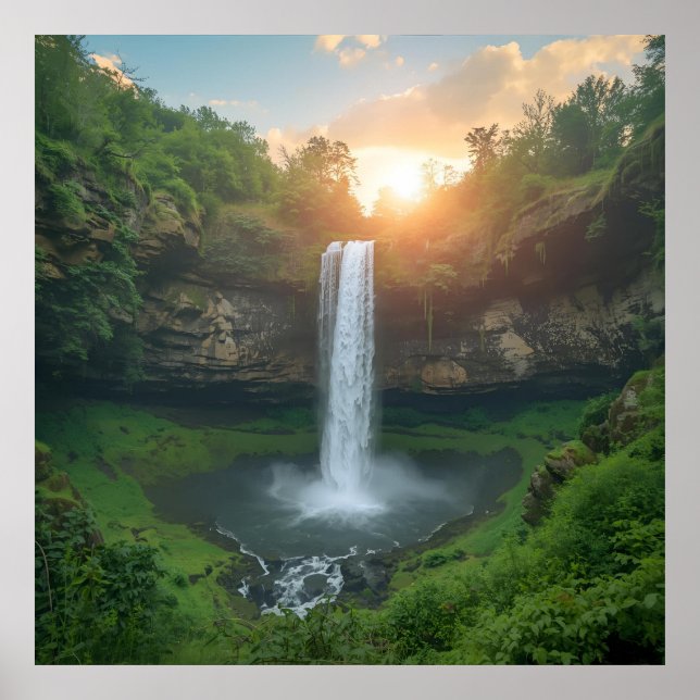Sunlit Falls - Minimalistische Naturkunst für Mode Poster (Vorne)