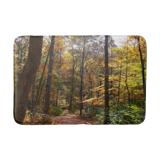Sunlit Herbstweg im Laurel Hill Staat Park Badematte (Vorderseite)