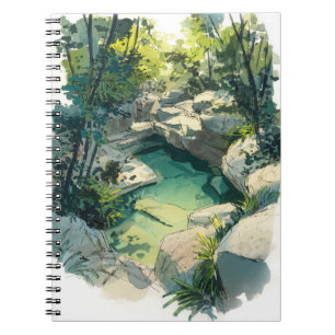 Sunlit Jungle Rock Pool Nature Escape Art Notebook Notizblock