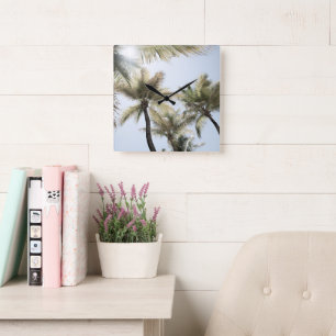 Sunlit Palm Jungle #1 #tropic #wall #art Quadratische Wanduhr