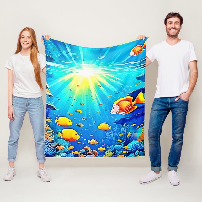 Sunlit Reef Life Glow Kunst Fleecedecke (Beispiel)