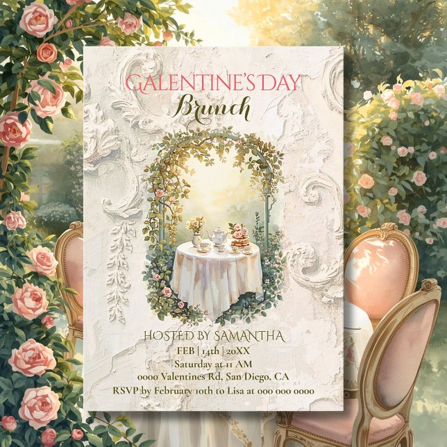 Sunlit Rococo Garden Arch Galentine Brunch Florals Einladung (Von Creator hochgeladen)