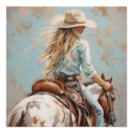 Sunlit Saddles: Cowgirl Wall Art Poster