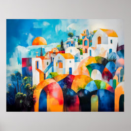 Sunlit Santorini in expressiven Farben Poster
