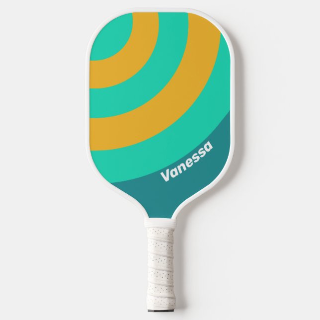 Sunlit Seas Circle Strip mit Namen Pickleball Schläger (Vorderseite)