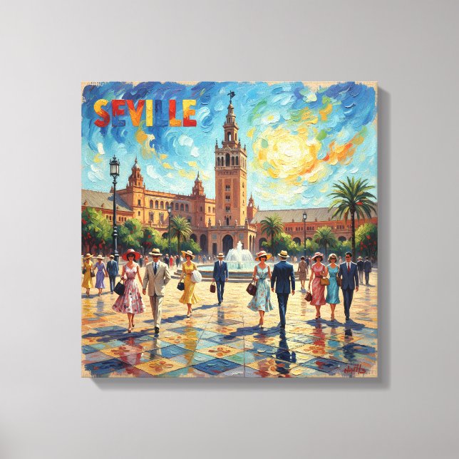 Sunlit Seville Plaza Elegance Canvas Art Leinwanddruck (Vorderseite)