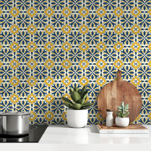Sunlit Splendor: Blau und Gelb Azulejo Tiles Tapete