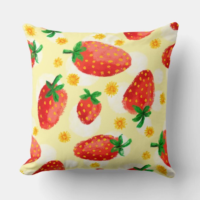 Sunlit Strawberries & Daisies Pillow Kissen (Vorderseite)