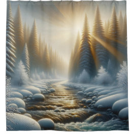 "Sunlit Winter River Scene" Duschvorhang