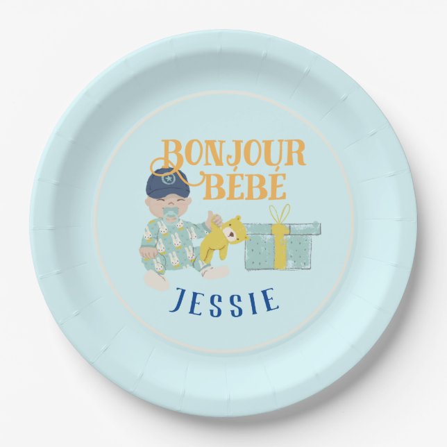 Sunny Aqua Bonjour Boy Baby  Pappteller (Vorderseite)