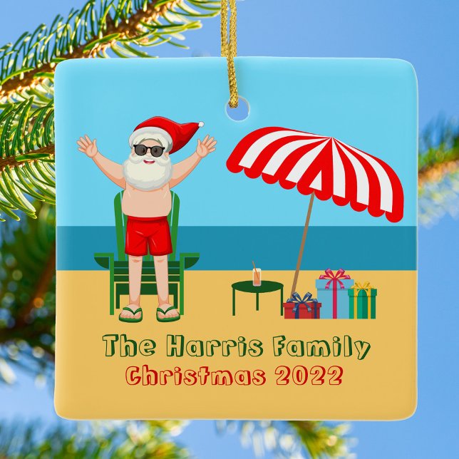 Sunny Beach Santa Claus Niedlich Custom Christmas Keramikornament (Von Creator hochgeladen)