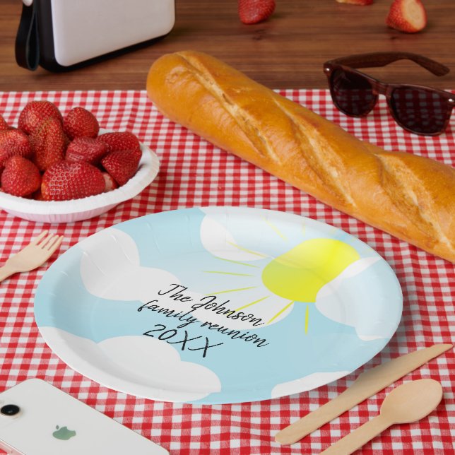 Sunny Blue Summer Sky mit Clouds Family Wiedersehe Pappteller (Picknick)