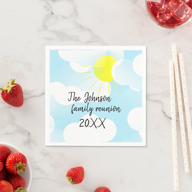 Sunny Blue Summer Sky mit Clouds Family Wiedersehe Serviette (Beispiel)