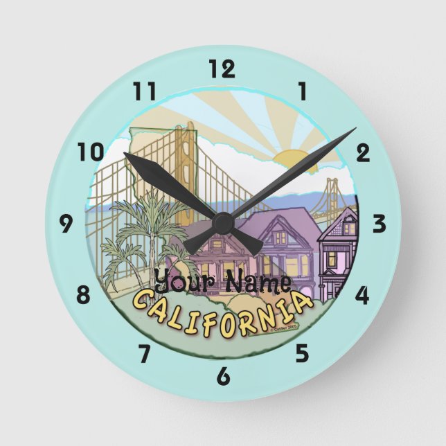 Sunny California Clock Runde Wanduhr (Vorderseite)