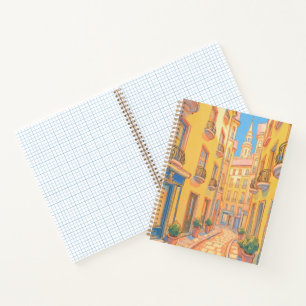Sunny European Street Cosy Architecture Travel Art Notizbuch