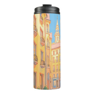 Sunny European Street Cosy Architecture Travel Art Thermosbecher