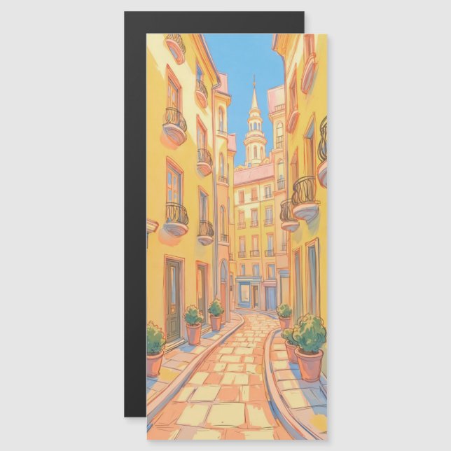 Sunny European Street Cozy Architecture Magnetkarte (Vorne/Hinten)
