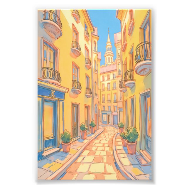 Sunny European Street Foto Print - Gemütliche Reis (Vorne)