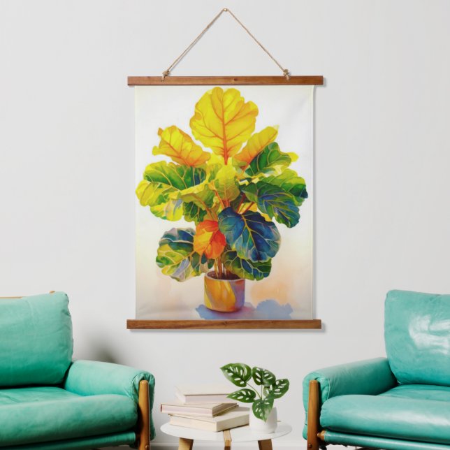 Sunny Fiddle Leaf Fig Tree Wandteppich Mit Holzrahmen (Wohnzimmer)