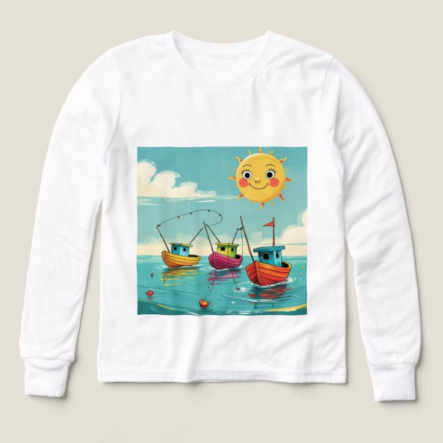 Sunny Fishing Boats – Kids’ Long Sleeve Tee (Motif recto)