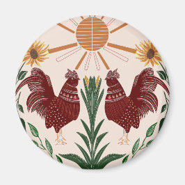 Sunny Folk Art Rooster - Radiant Symmetrie Magnet