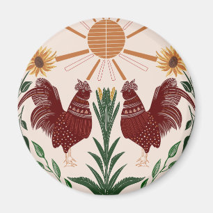 Sunny Folk Art Rooster - Radiant Symmetrie Magnet
