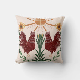 Sunny Folk Art Rooster Symmetrisches Design Kissen