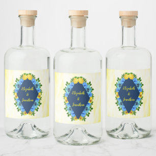 Sunny Lemon Floral Wedding Alkoholflaschenetikett