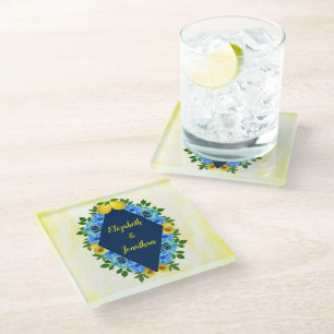 Sunny Lemon Floral Wedding Glasuntersetzer