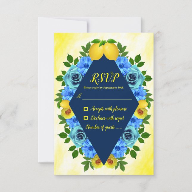 Sunny Lemon Floral Wedding RSVP Karte (Vorderseite)