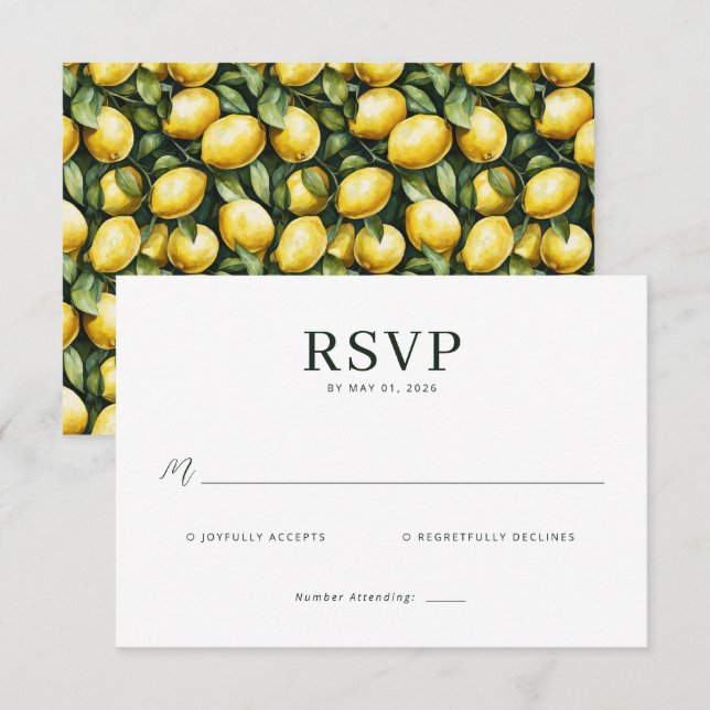 Sunny Lemon Wedding RSVP Karte (Vorne/Hinten)