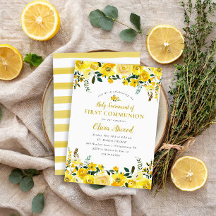 Sunny Meadow Floral First Communion Einladung