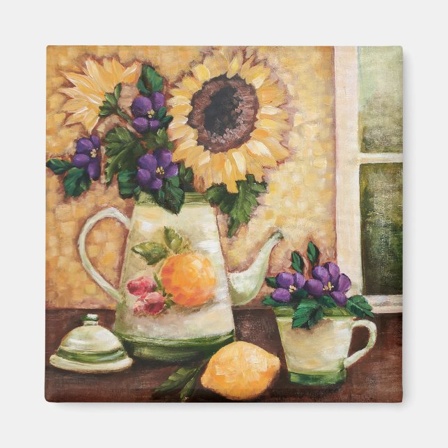 "Sunny Morning" Art fin magnet Carré floral (Devant)