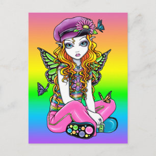 "Sunny" Niedliche Regenbogen Butterfly Blume Postk Postkarte