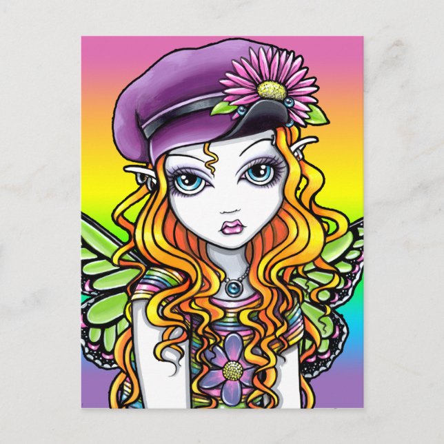 "Sunny" Niedlicher Regenbogen Schmetterling Fairy  Postkarte (Vorderseite)