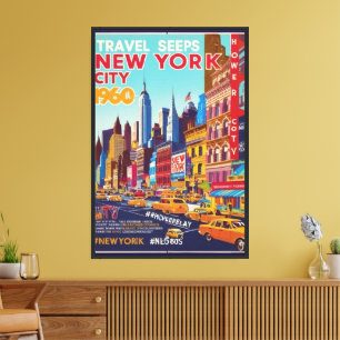 Sunny NYC Adventure 60er Style Illustration Leinwanddruck