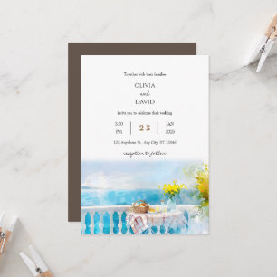 Sunny Ocean View Frühstück Balcony Beach Hochzeit Einladung