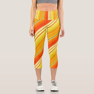 Sunny Patchwork Orange Kariert Waisted Capri Leggings