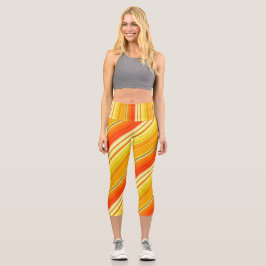Sunny Patchwork Orange Kariert Waisted Capri Leggings