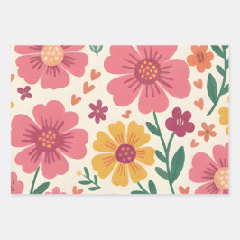 Sunny Pink & Yellow Blooms with Heart Accents Geschenkpapier Set