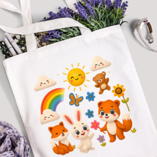 Sunny Rainbow Animal Friends Tote Bag Tasche