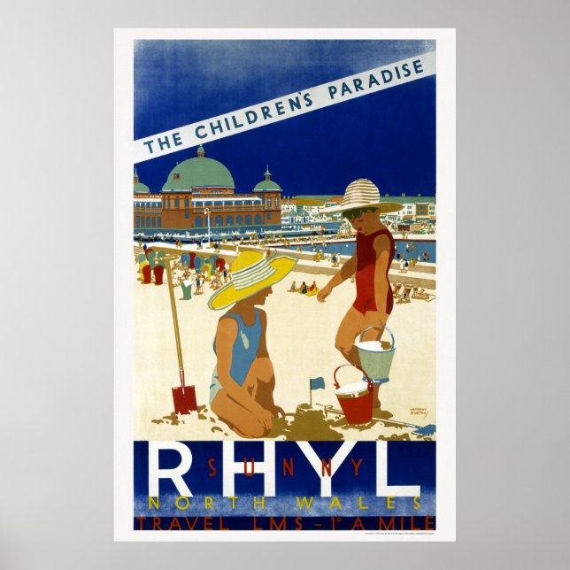 Sunny Rhyl North Wales 1935 Vintag Poster (Vorne)