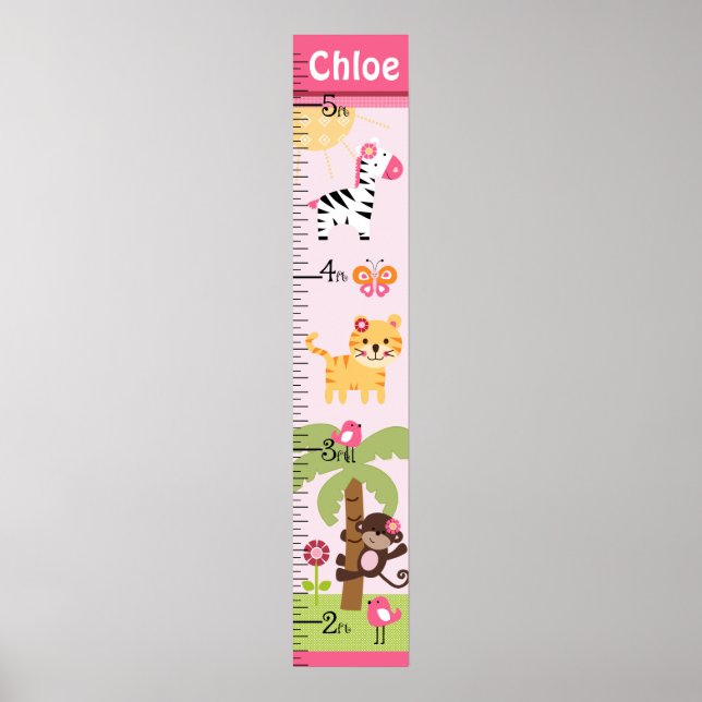 Sunny Safari Girl Animal Growth Chart Behalte bei  Poster (Vorne)