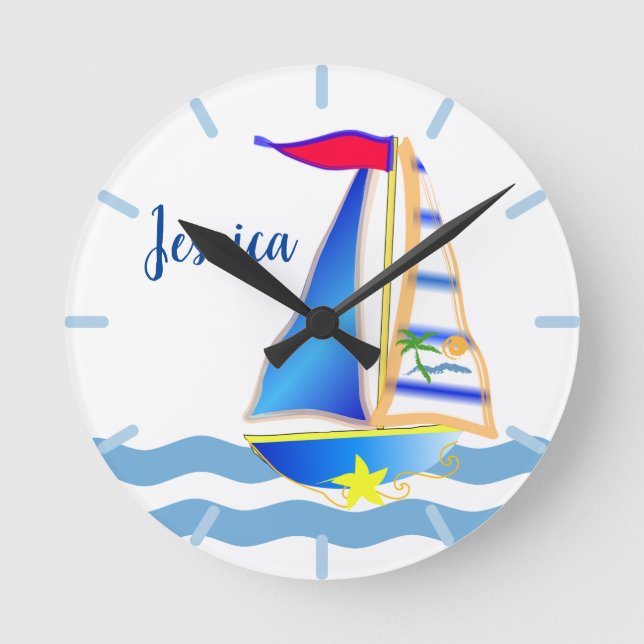 Sunny Sailing Day Runde Wanduhr (Vorderseite)