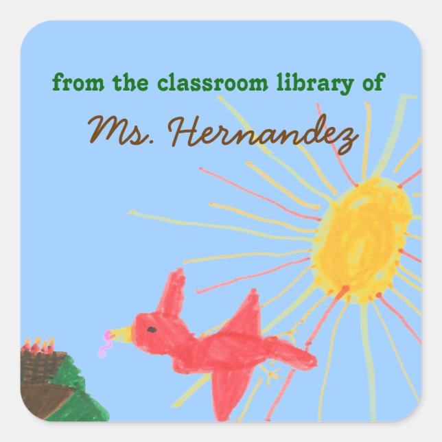 Sunny scene personalized teacher bookplate quadratischer aufkleber (Vorderseite)