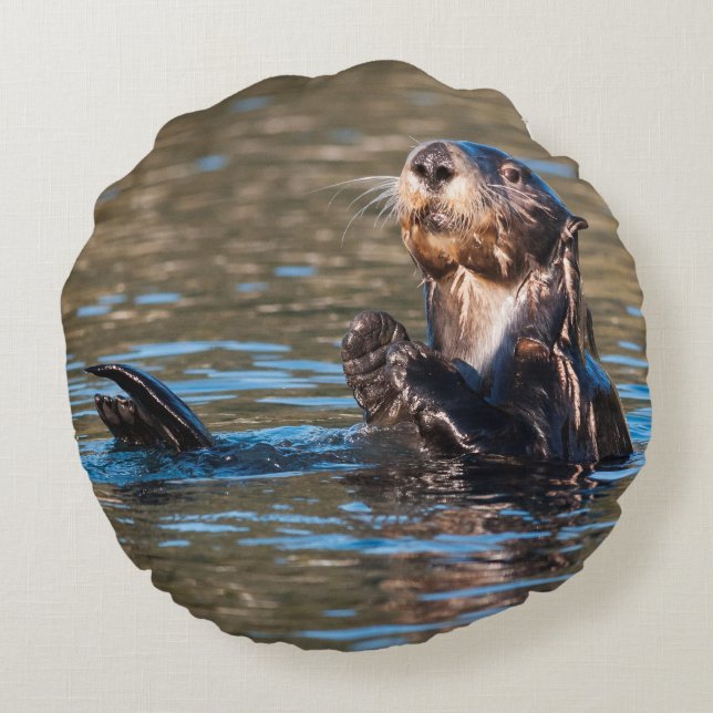 Sunny Sea Otter Rundes Kissen (Rückseite)