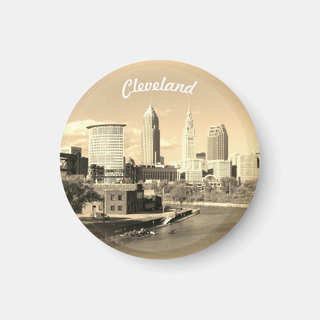 Sunny Sepia River View Cleveland  Magnet (Vorne)