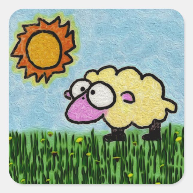 Sunny Sheep Quadratischer Aufkleber (Vorderseite)