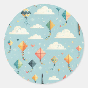 "Sunny Skies & Soaring Kites Party Vibes" Runder Aufkleber