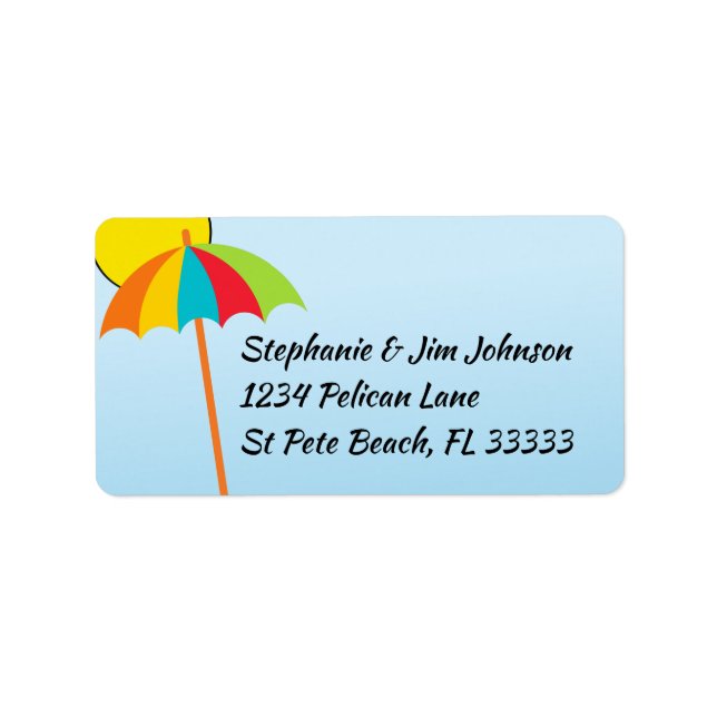 Sunny Sky Beach Umbrett Address Label Adressaufkleber (Vorne)